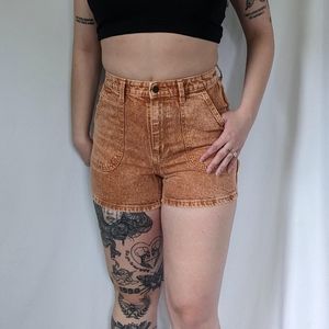 Highest rise midi denim shorts burnt orange